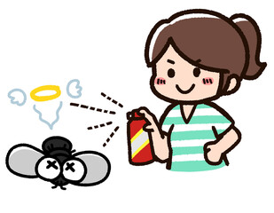 殺虫剤を使う女性 ハエ