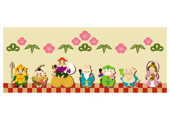 七福神のイラスト。年末年始。開運のイメージ。