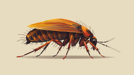 Digital illustration of an orange cockroach on a beige background, showcasing detailed insect anatomy and vibrant colors.