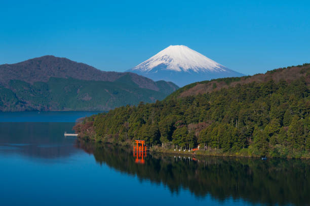 山藤、芦ノ湖、箱根の寺院 - 神社 ストックフォトと画像